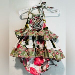 Floral Green and Pink Kids Casual Dress